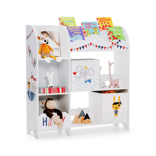 Wooden Children Storage Cabinet with Storage Bins Kids Crystal