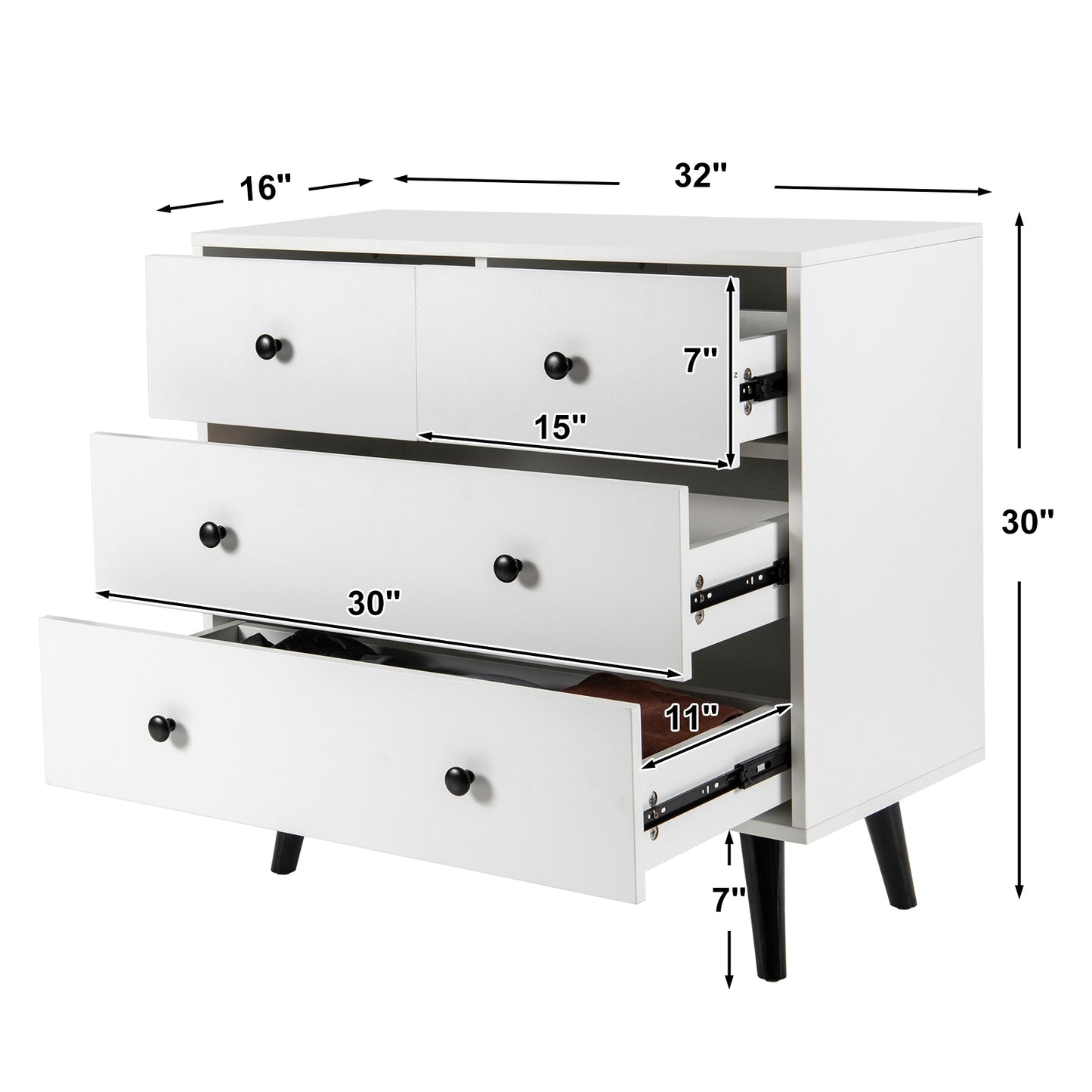4 Drawers Dresser Chest of Drawers Free Standing Sideboard Cabinet-White Kids Crystal