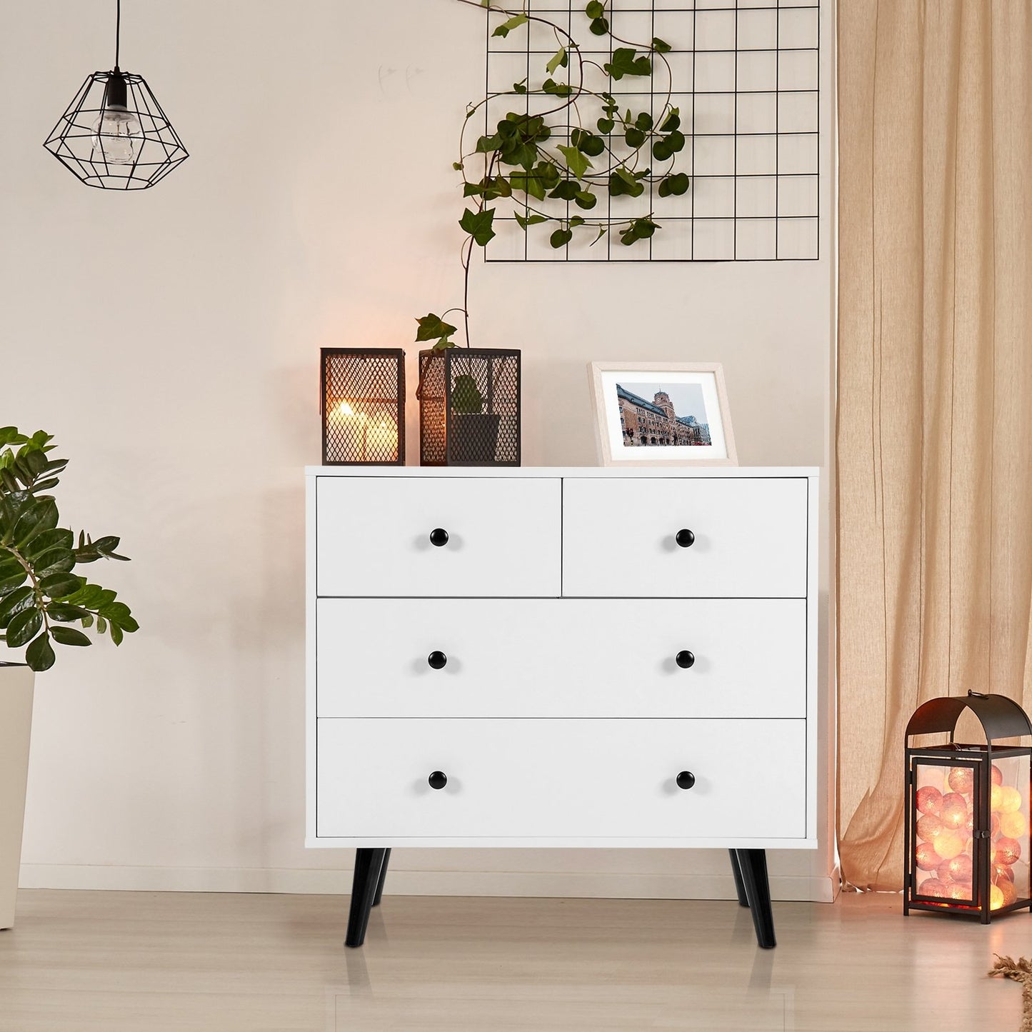 4 Drawers Dresser Chest of Drawers Free Standing Sideboard Cabinet-White Kids Crystal