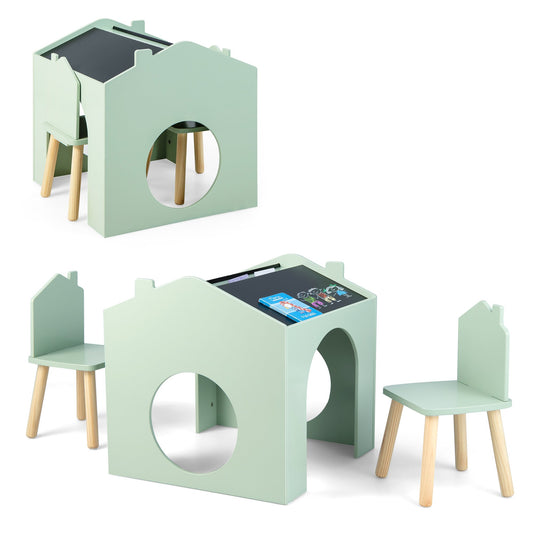 3 Pieces Wooden Kids Table and Chair Set-Green Kids Crystal