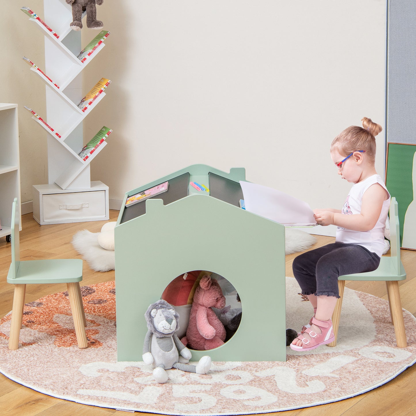 3 Pieces Wooden Kids Table and Chair Set-Green Kids Crystal