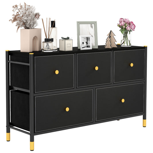 Floor Dresser Storage Organizer with 5/6/8 Drawers with Fabric Bins and Metal Frame-5-Drawer Kids Crystal