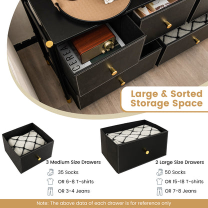 Floor Dresser Storage Organizer with 5/6/8 Drawers with Fabric Bins and Metal Frame-5-Drawer
