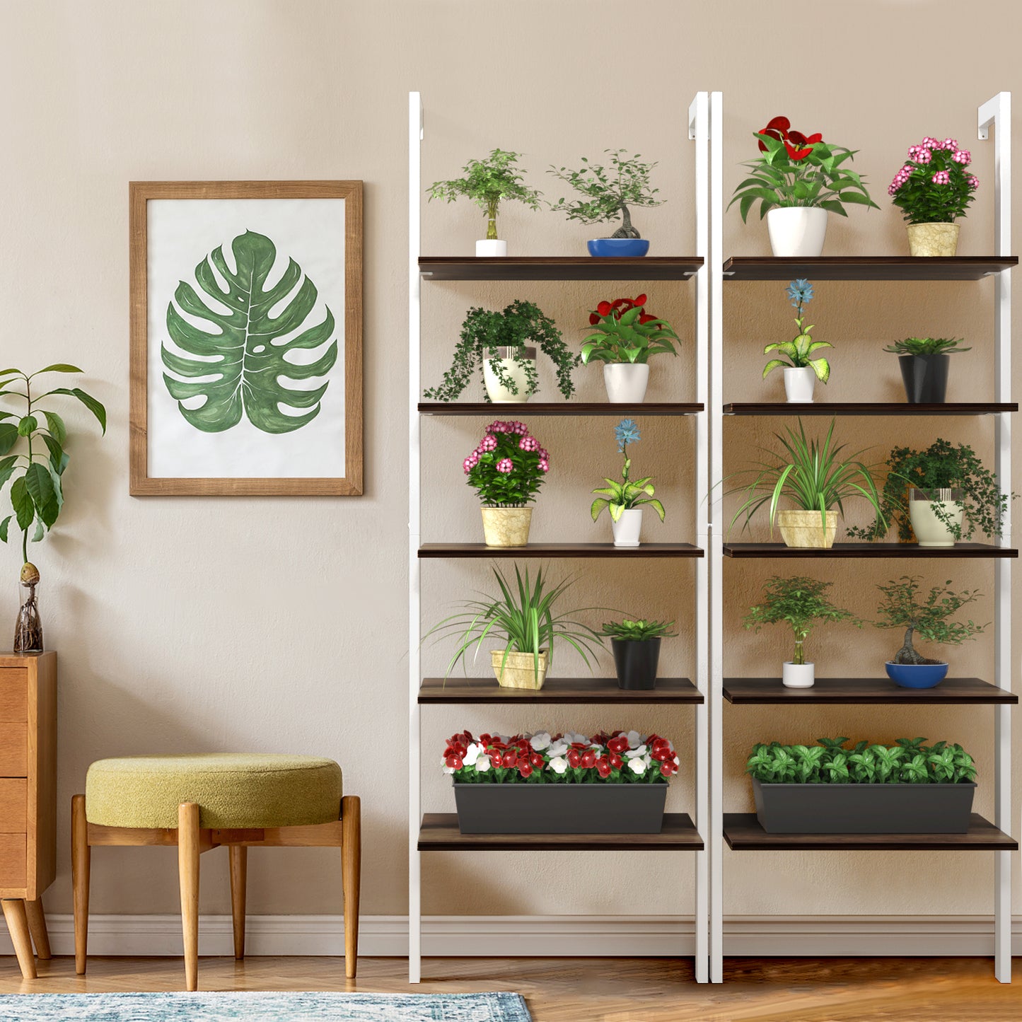 5-Tier Wood Look Ladder Shelf with Metal Frame for Home-White Kids Crystal