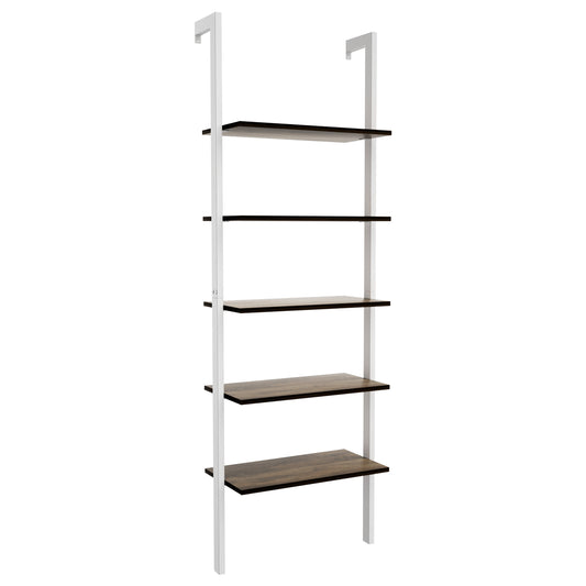 5-Tier Wood Look Ladder Shelf with Metal Frame for Home-White Kids Crystal