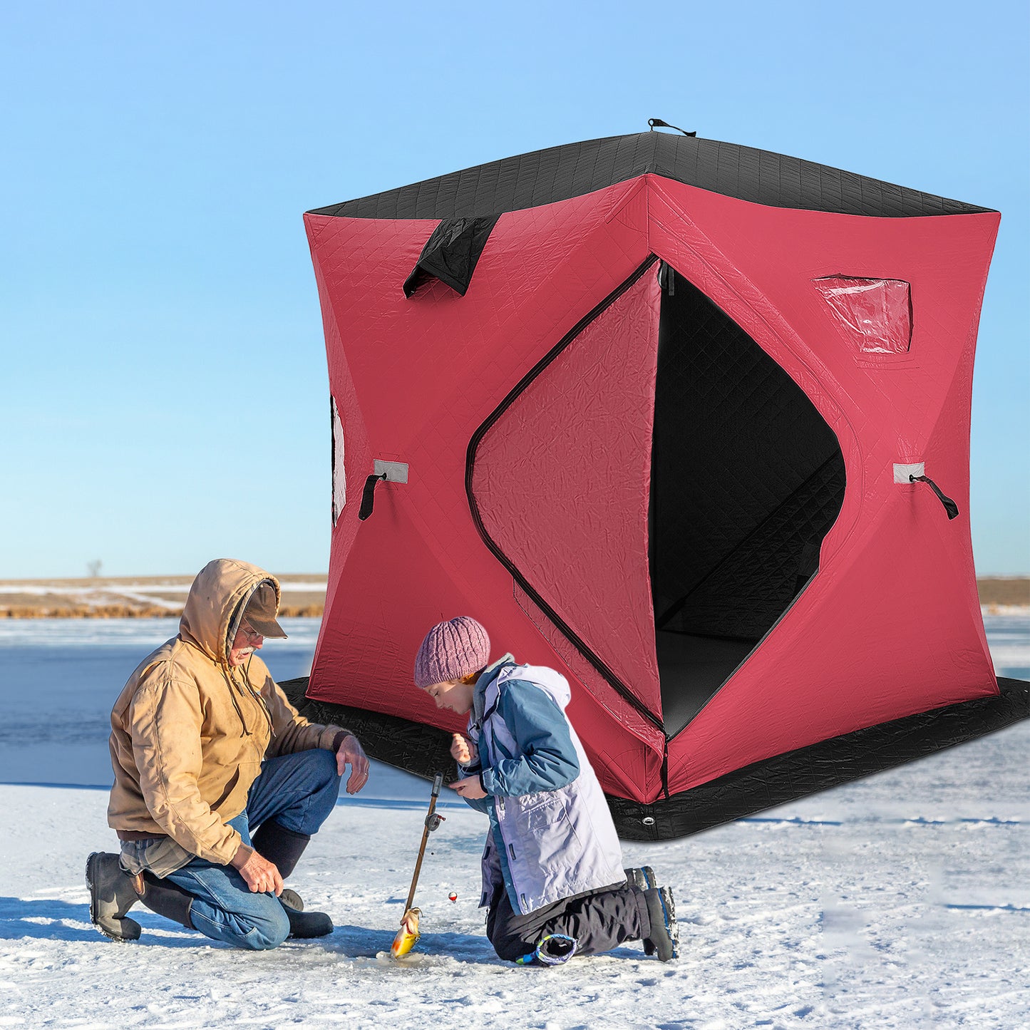 Portable 2 Person Ice Shanty with Cotton Padded Walls-Red Kids Crystal