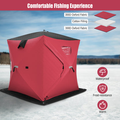 Portable 2 Person Ice Shanty with Cotton Padded Walls-Red