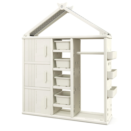 Kids Costume Storage Closet with Storage Bins and Shelves and Side Baskets for Kids Room-White Kids Crystal