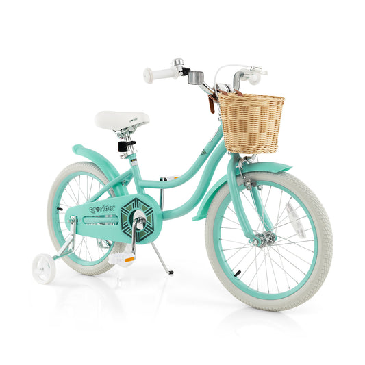 18-Inch Kids Bike with Training Wheels and Adjustable Handlebar Seat-Green Kids Crystal