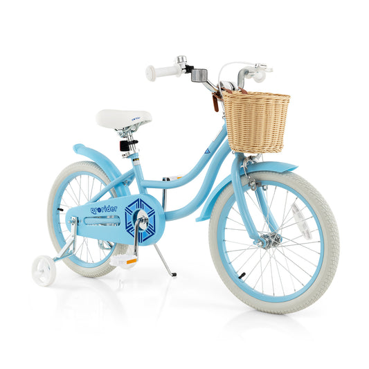 18-Inch Kids Bike with Training Wheels and Adjustable Handlebar Seat-Blue Kids Crystal