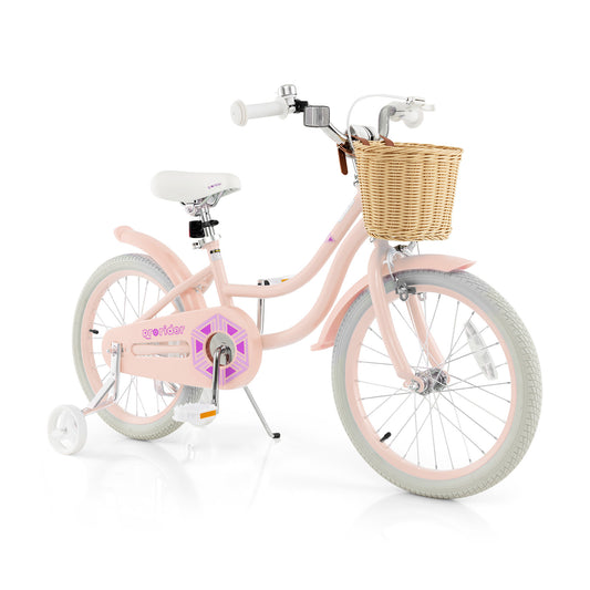 18-Inch Kids Bike with Training Wheels and Adjustable Handlebar Seat-Pink Kids Crystal