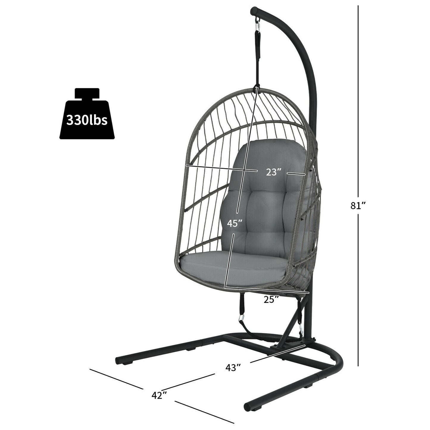 Hanging Wicker Egg Chair with Stand -Gray Kids Crystal