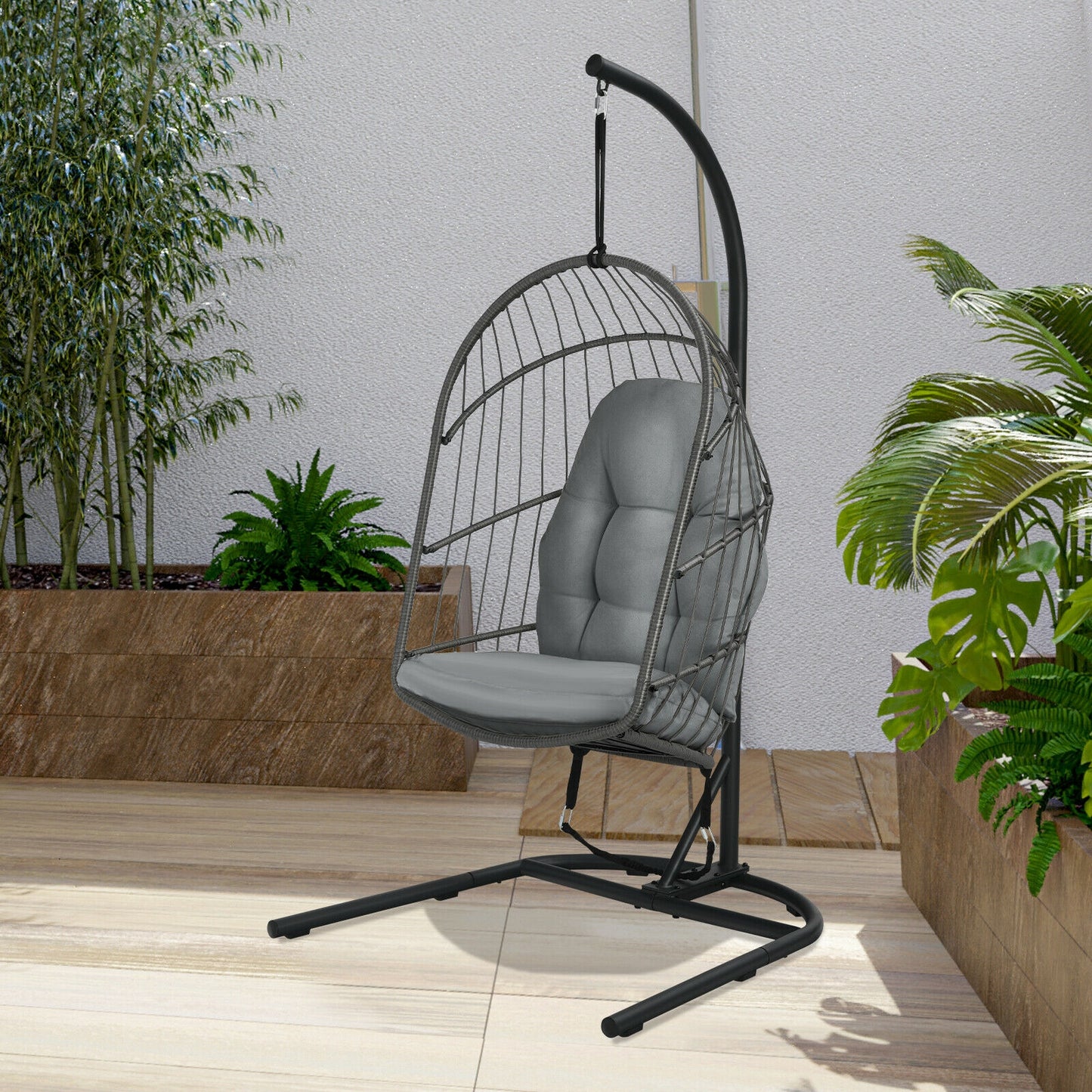 Hanging Wicker Egg Chair with Stand -Gray Kids Crystal
