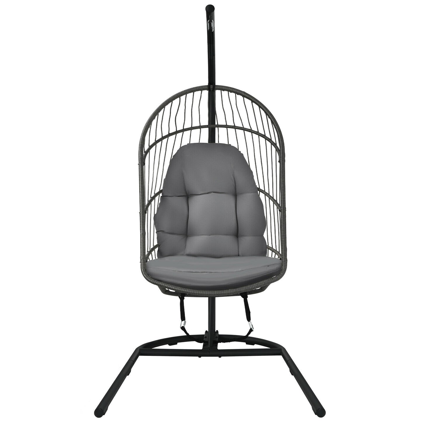 Hanging Wicker Egg Chair with Stand -Gray Kids Crystal