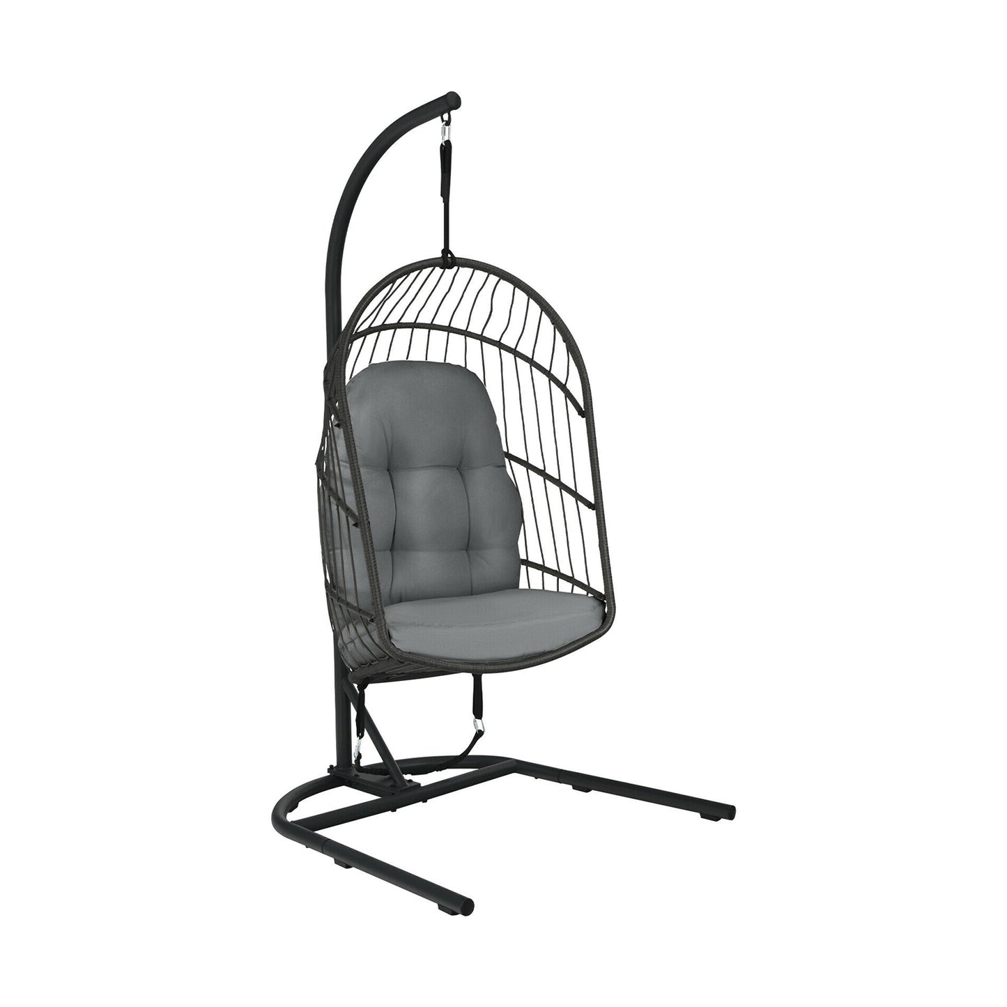 Hanging Wicker Egg Chair with Stand -Gray Kids Crystal