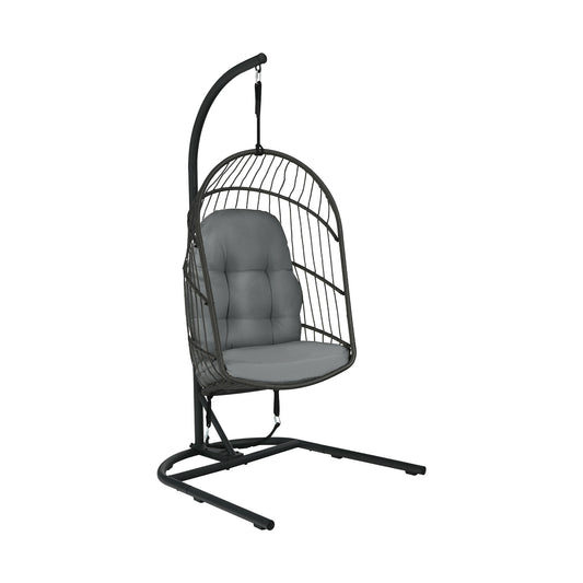 Hanging Wicker Egg Chair with Stand -Gray Kids Crystal