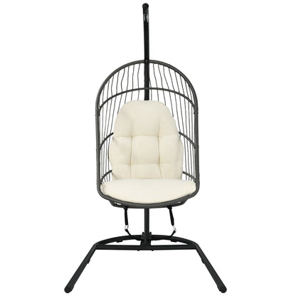 Hanging Wicker Egg Chair with Stand -Beige