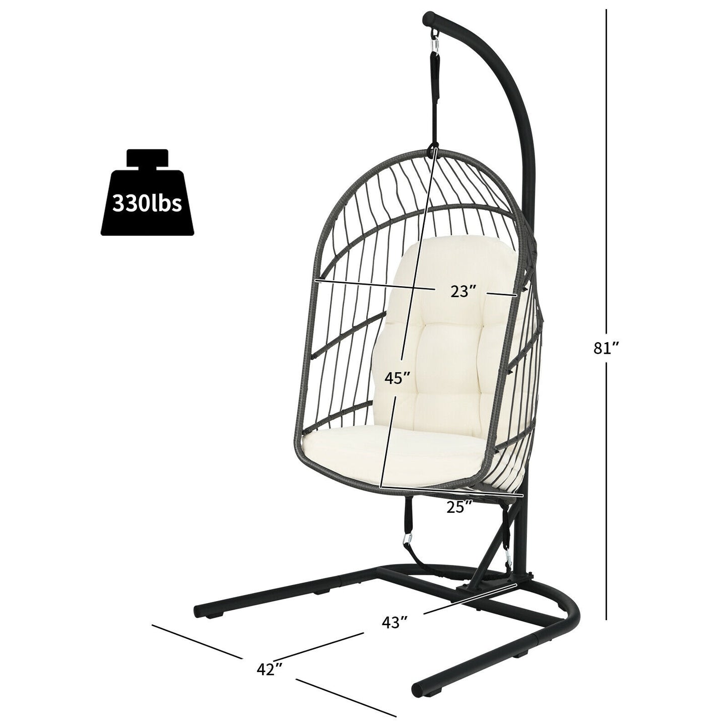 Hanging Wicker Egg Chair with Stand -Beige Kids Crystal