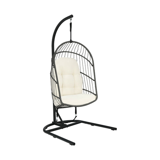 Hanging Wicker Egg Chair with Stand -Beige Kids Crystal