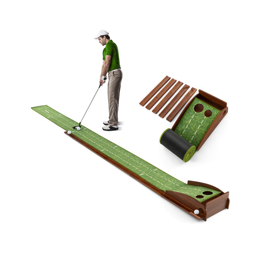 Golf Putting Mat Practice Training Aid with Auto Ball Return and 2 Hole Sizes Kids Crystal