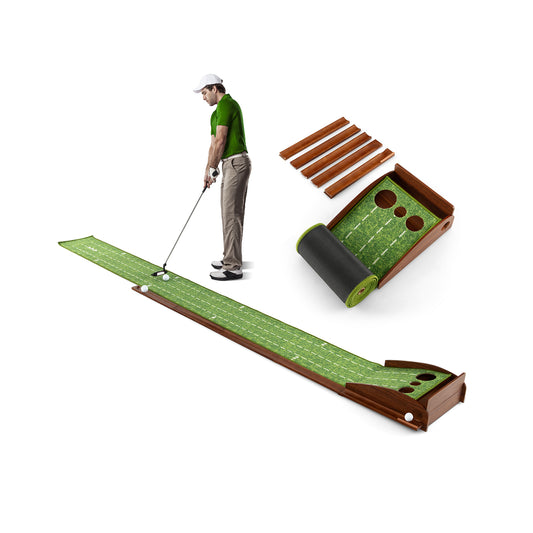 Golf Putting Mat Practice Training Aid with Auto Ball Return and 3 Hole Sizes Kids Crystal