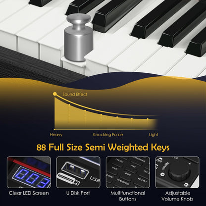 88 Key Full Size Electric Piano Keyboard with Stand 3 Pedals MIDI Function-Black