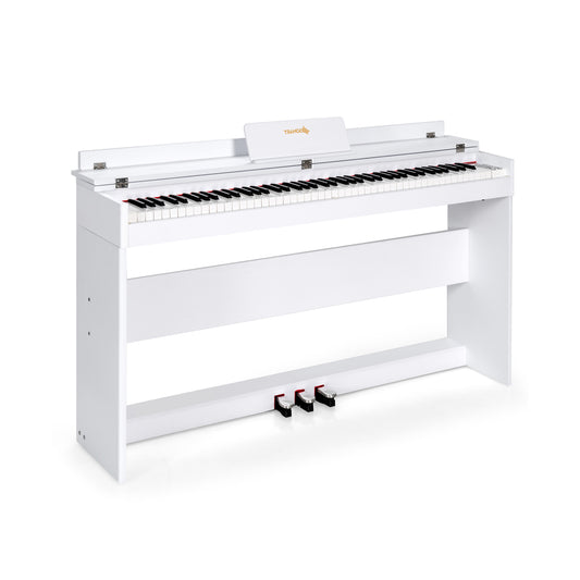 88 Key Full Size Electric Piano Keyboard with Stand 3 Pedals MIDI Function-White Kids Crystal