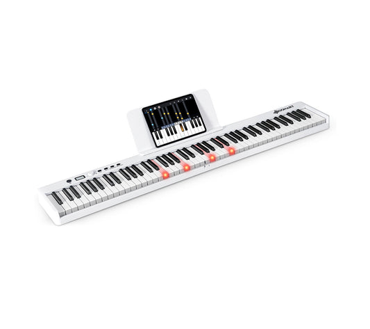 88-Key Folding Electric Lighted Piano Full-Size Portable Keyboard MIDI-White Kids Crystal