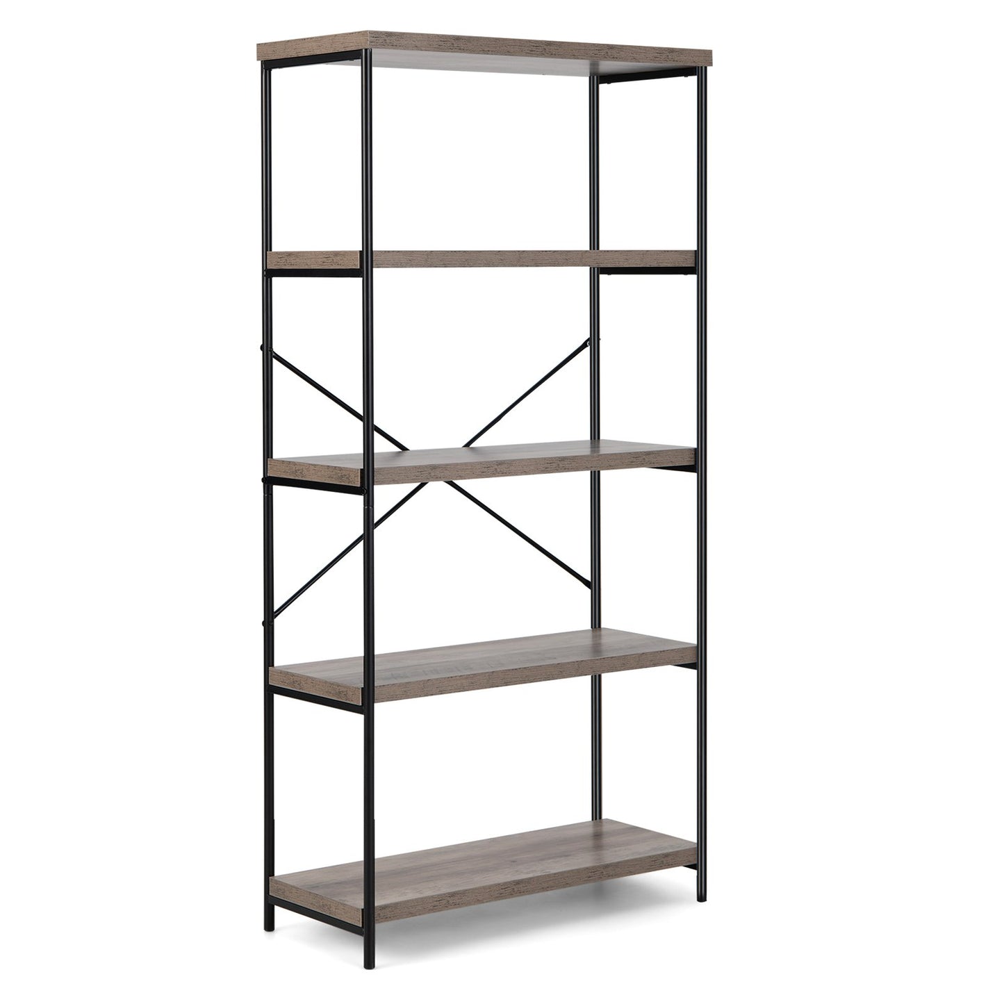 5-Tier Industrial Bookshelf Display Storage Rack with Metal Frame-Gray Kids Crystal
