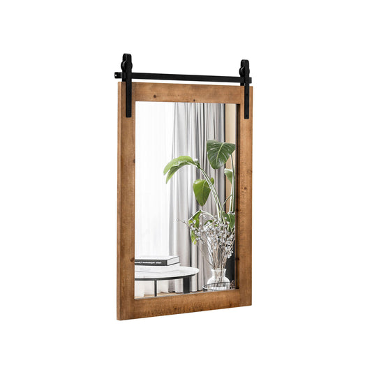 30 x 22 Inch Wall Mount Mirror with Wood Frame-Brown Kids Crystal