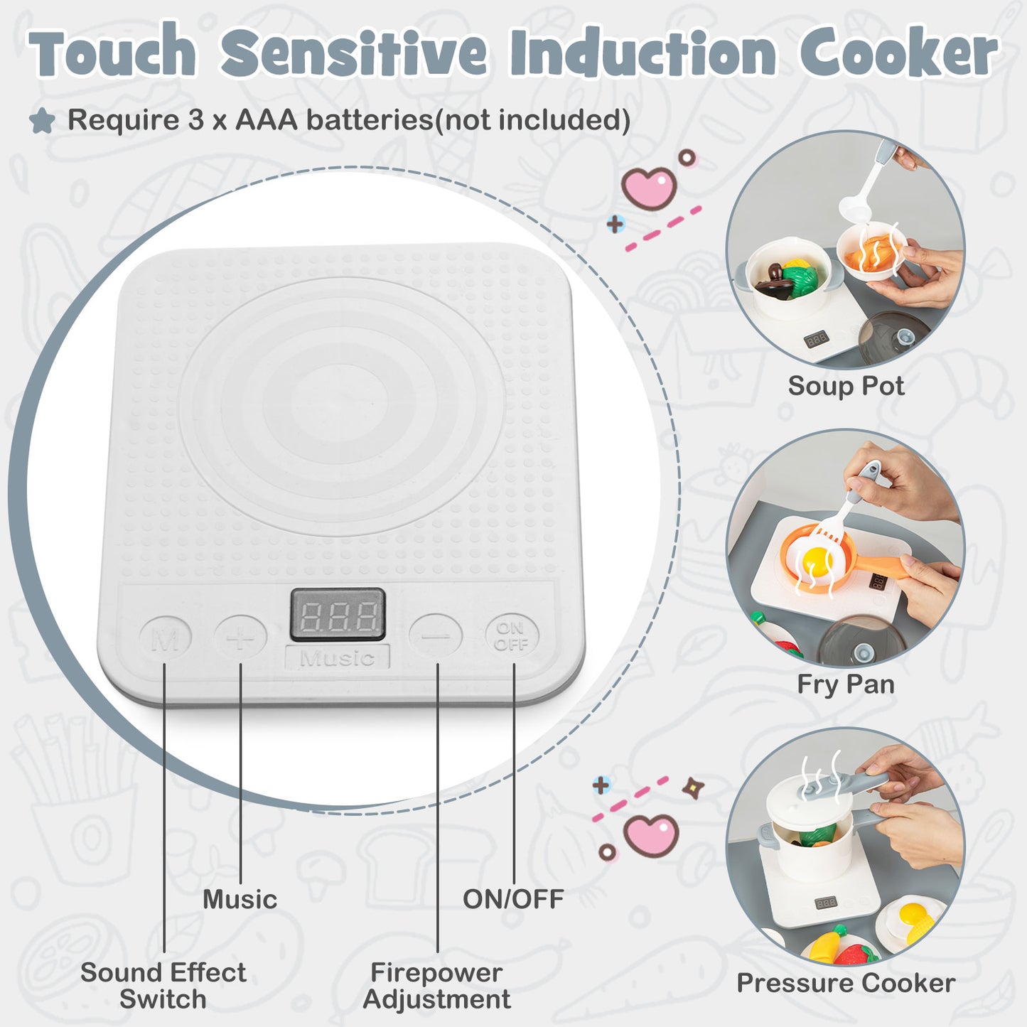 Kids Play Kitchen Toy with Stove Sink Oven with Light and Sound-Gray Kids Crystal