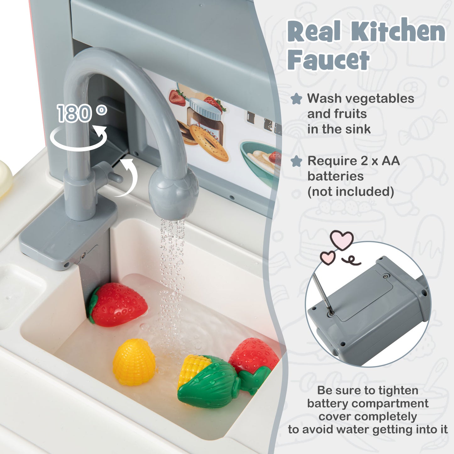 Kids Play Kitchen Toy with Stove Sink Oven with Light and Sound-Gray Kids Crystal