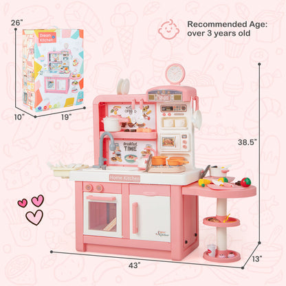 Kids Play Kitchen Toy with Stove Sink Oven with Light and Sound-Pink