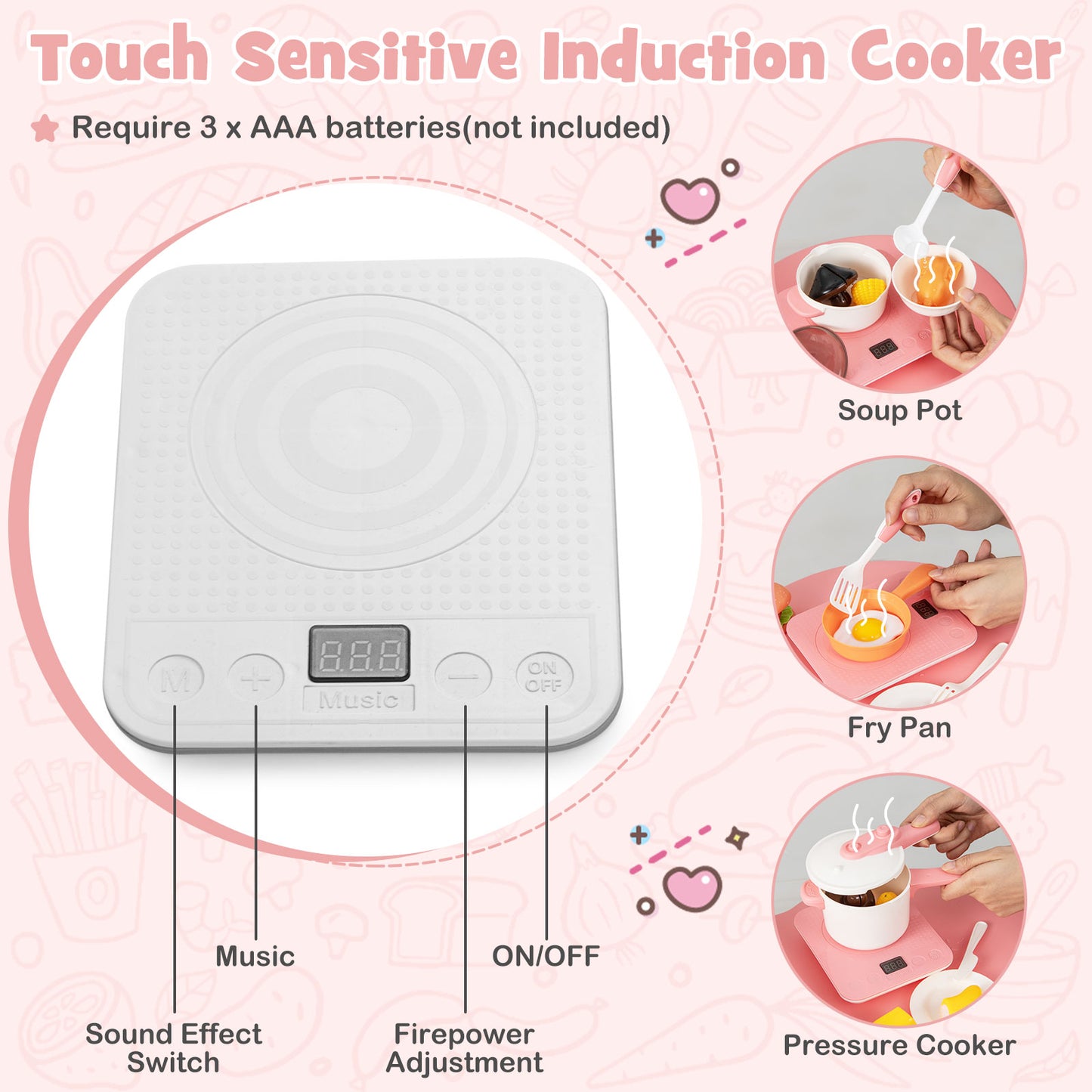 Kids Play Kitchen Toy with Stove Sink Oven with Light and Sound-Pink Kids Crystal