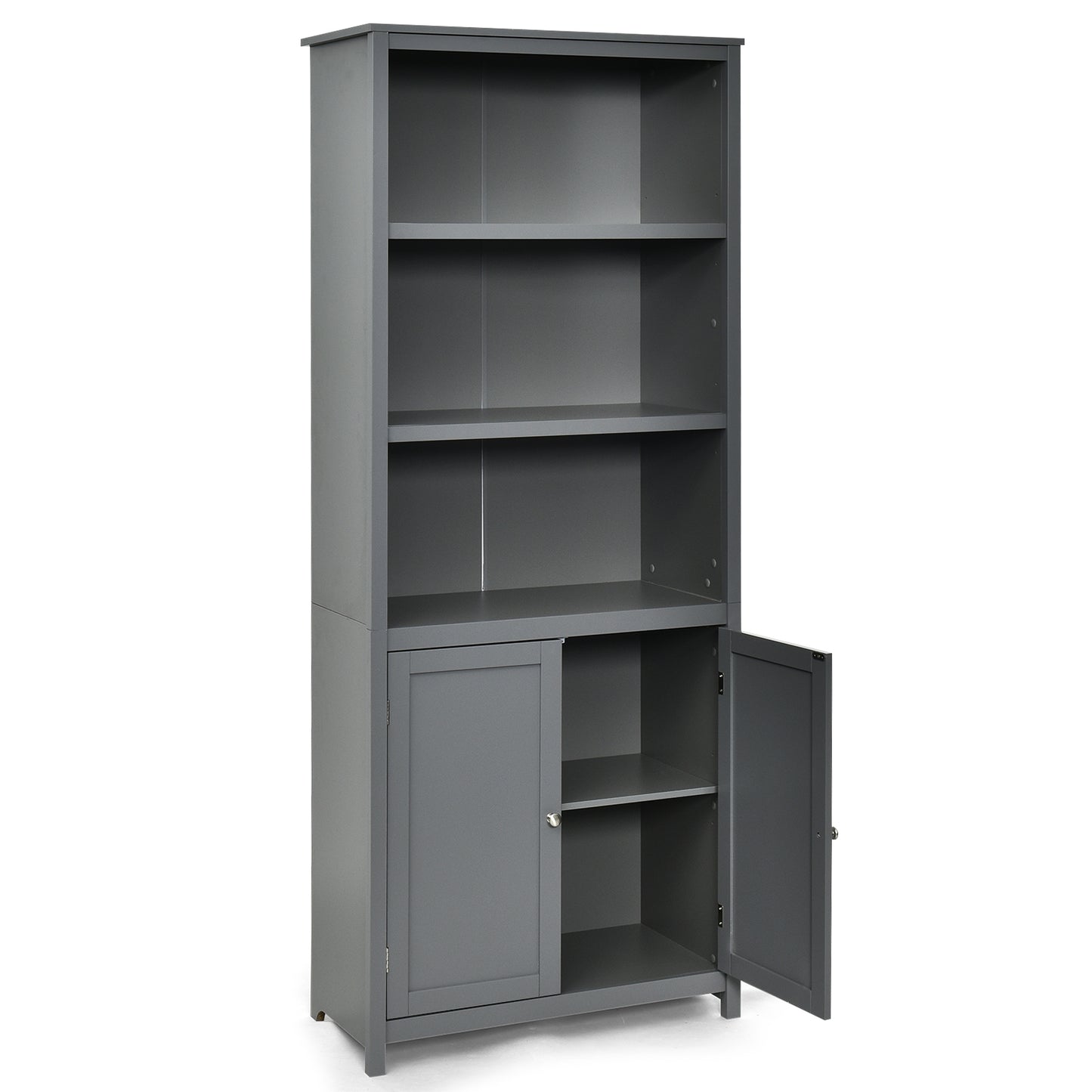 Bookcase Shelving Storage Wooden Cabinet Unit Standing Display Bookcase with Doors-Gray Kids Crystal