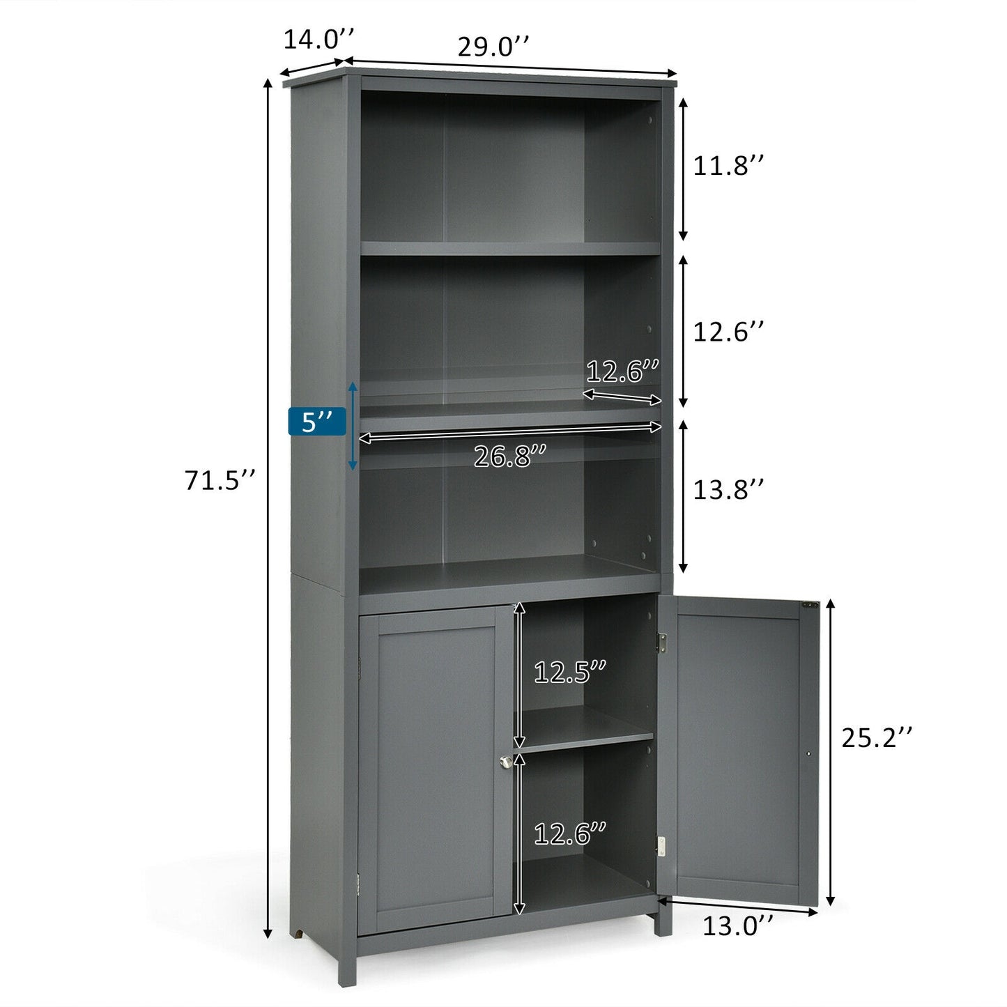 Bookcase Shelving Storage Wooden Cabinet Unit Standing Display Bookcase with Doors-Gray Kids Crystal