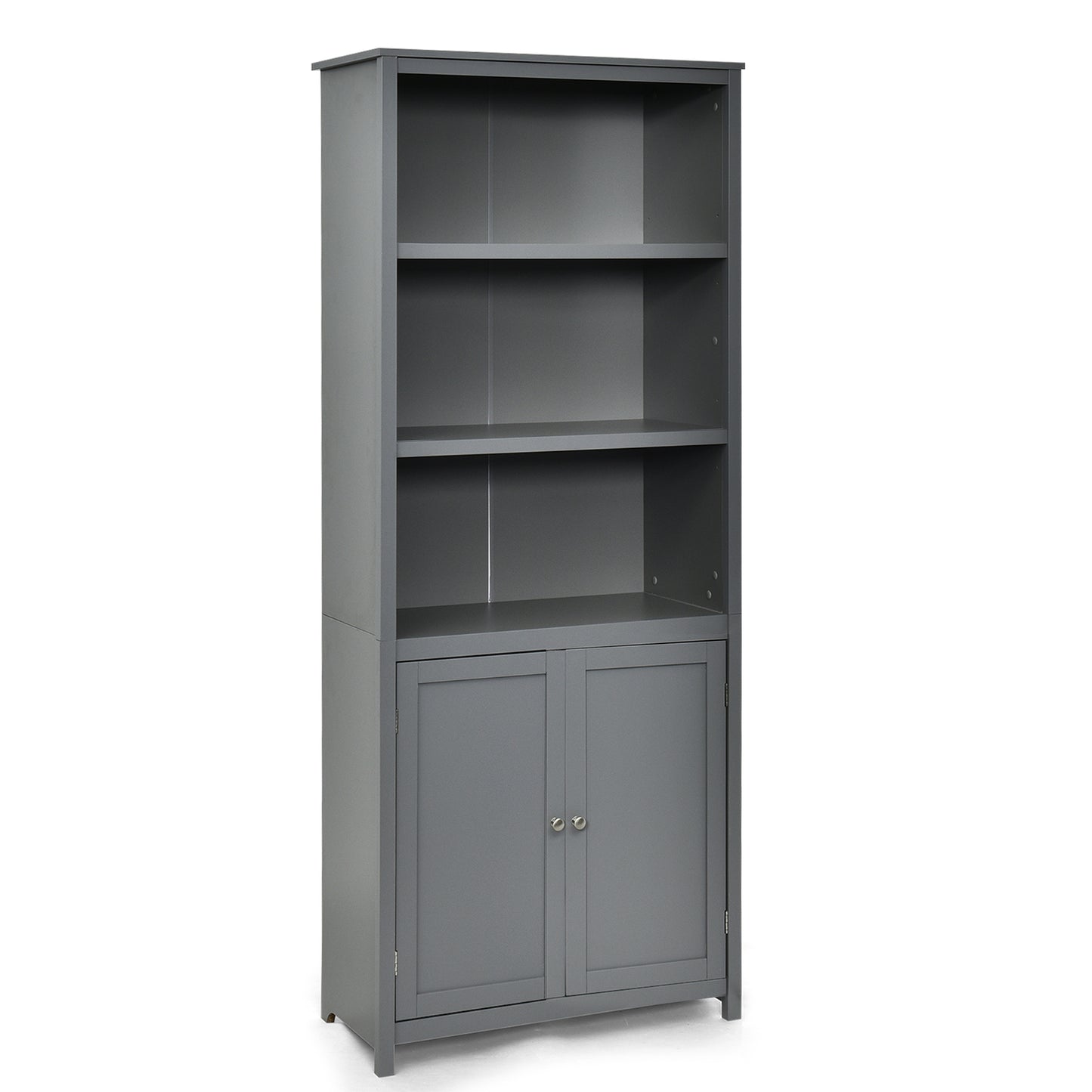 Bookcase Shelving Storage Wooden Cabinet Unit Standing Display Bookcase with Doors-Gray Kids Crystal