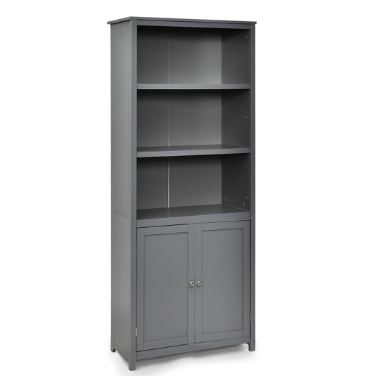 Bookcase Shelving Storage Wooden Cabinet Unit Standing Display Bookcase with Doors-Gray Kids Crystal