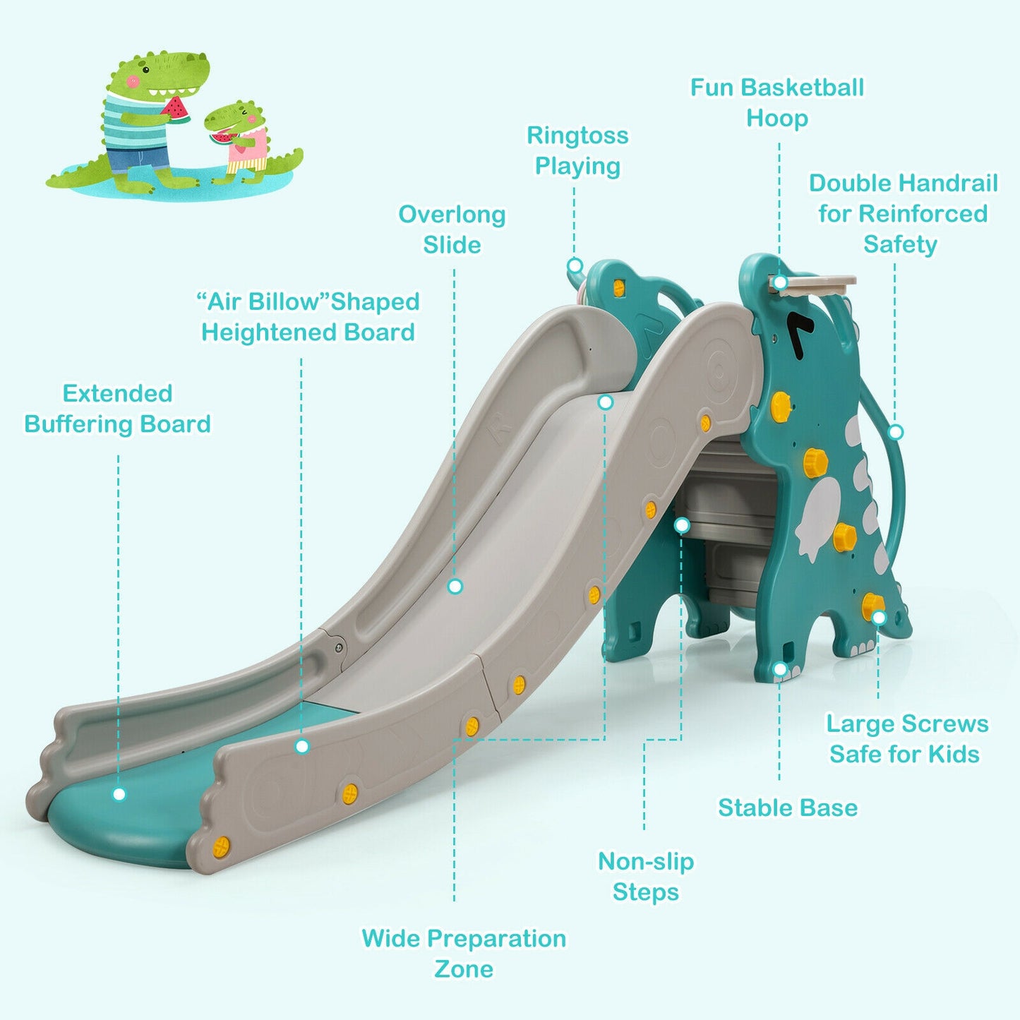 4-in-1 Kids Climber Slide Play Set with Basketball Hoop-Green Kids Crystal