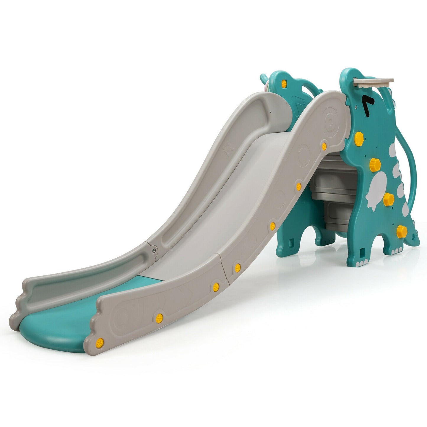 4-in-1 Kids Climber Slide Play Set with Basketball Hoop-Green Kids Crystal