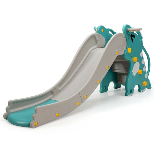 4-in-1 Kids Climber Slide Play Set with Basketball Hoop-Green Kids Crystal