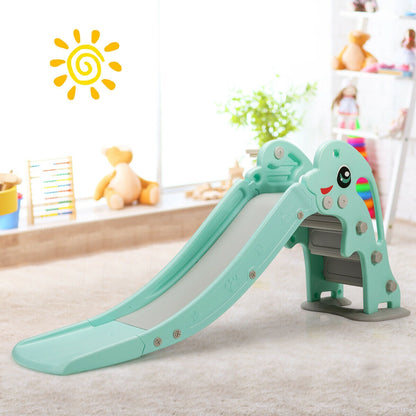 3-in-1 Kids Climber Slide Play Set with Basketball Hoop and Ball-Green