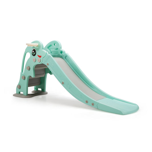 3-in-1 Kids Climber Slide Play Set with Basketball Hoop and Ball-Green Kids Crystal