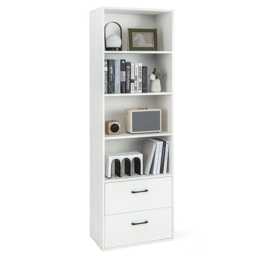 6-Tier Tall Freestanding Bookshelf with 4 Open Shelves and 2 Drawers-White Kids Crystal
