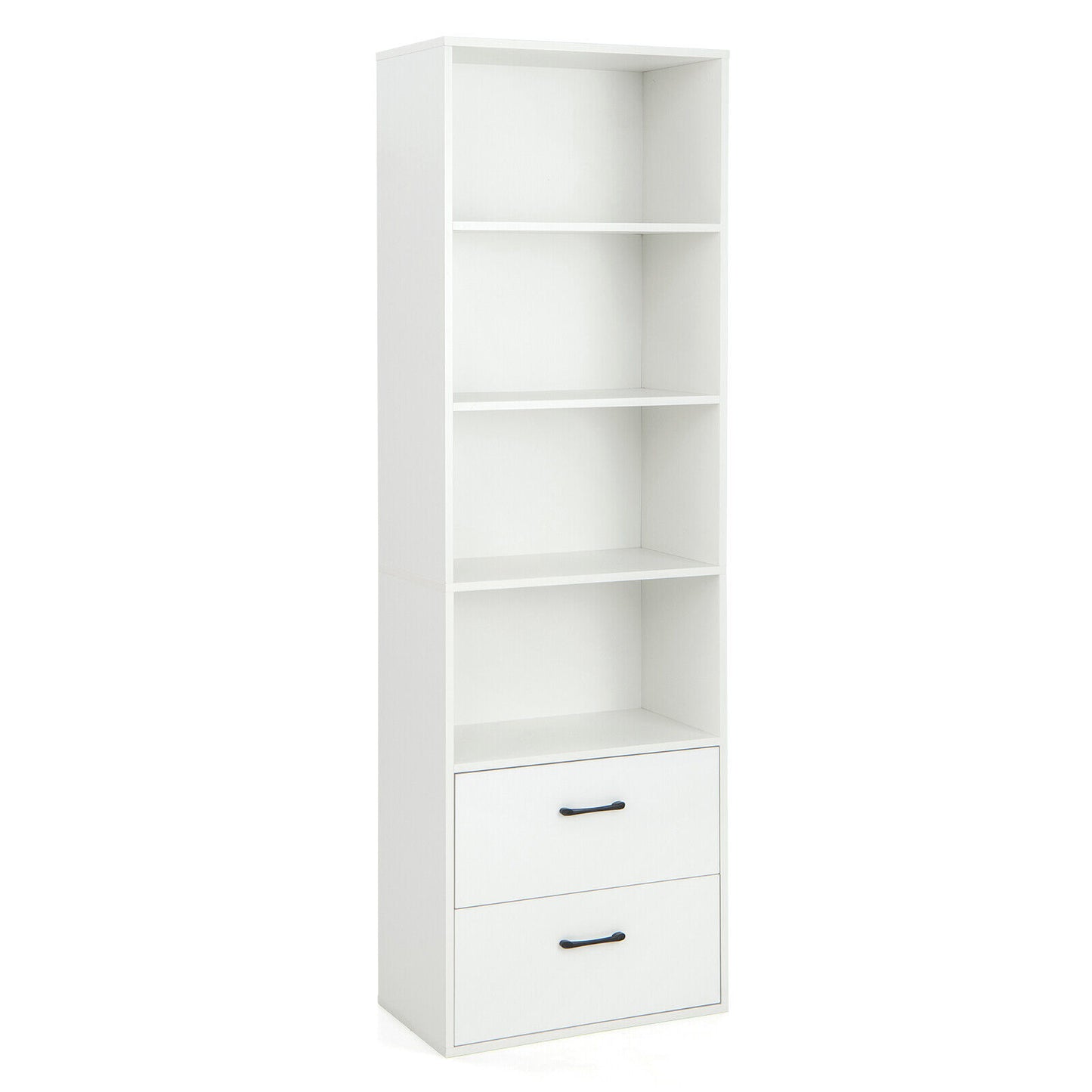 6-Tier Tall Freestanding Bookshelf with 4 Open Shelves and 2 Drawers-White Kids Crystal
