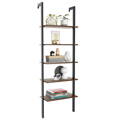 5-Tier Wood Look Ladder Shelf with Metal Frame for Home-Black