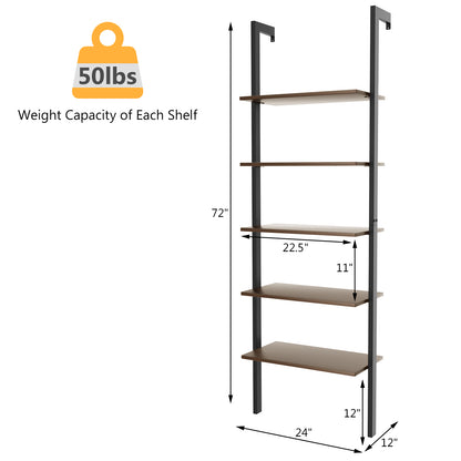 5-Tier Wood Look Ladder Shelf with Metal Frame for Home-Black
