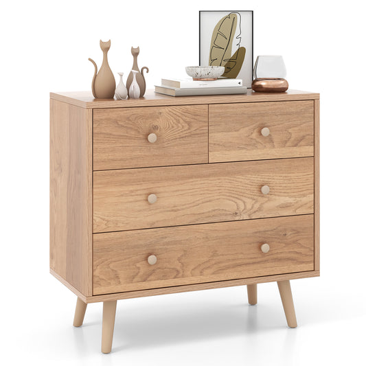 4-Drawer Dresser Cabinet Storage Organizer Rubber Leg with Rail-Oak Kids Crystal