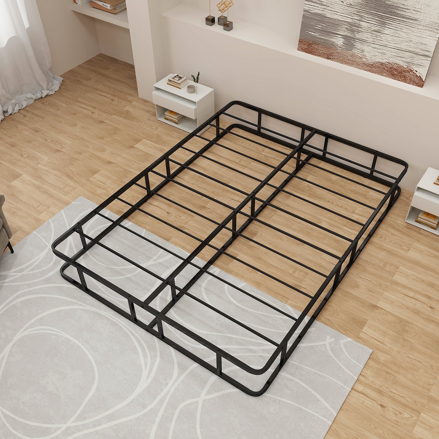 Queen Size Bed Frame with Metal Slat Support Kids Crystal