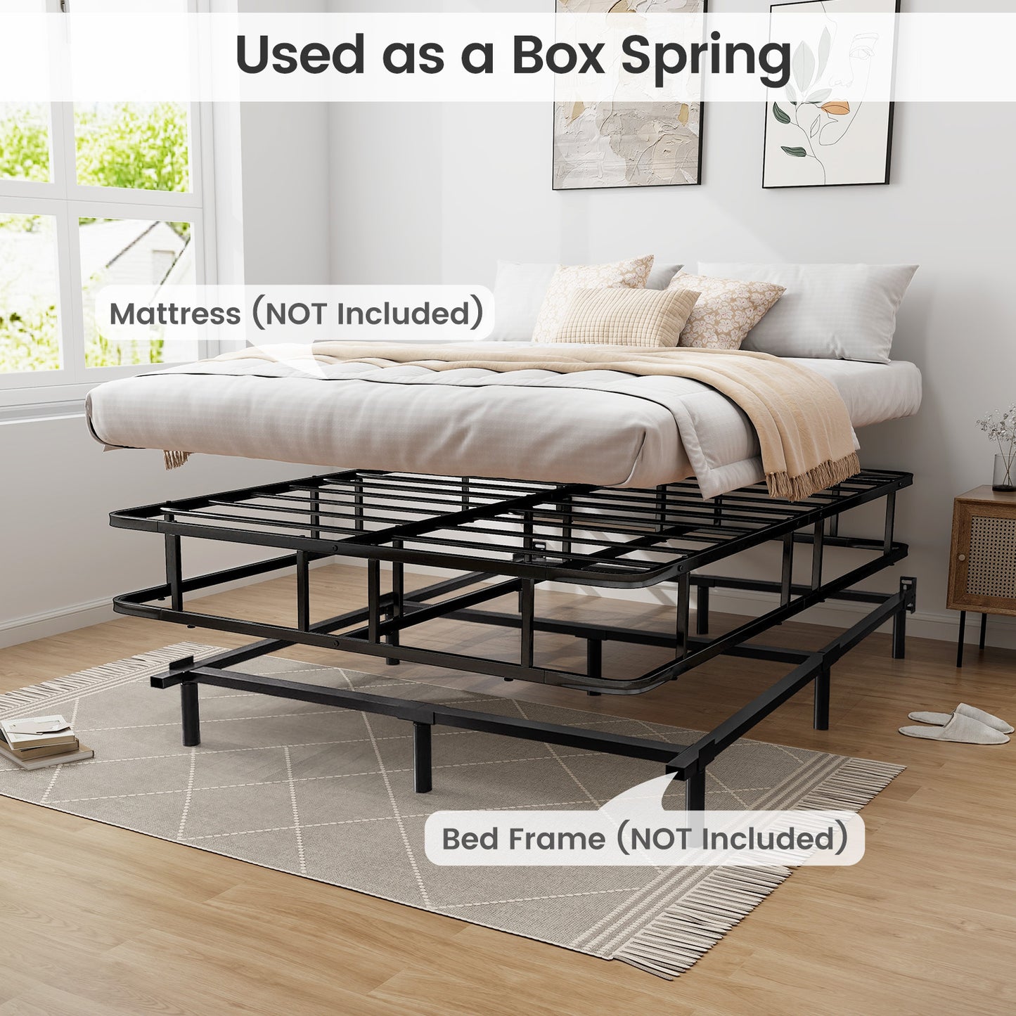 Queen Size Bed Frame with Metal Slat Support Kids Crystal